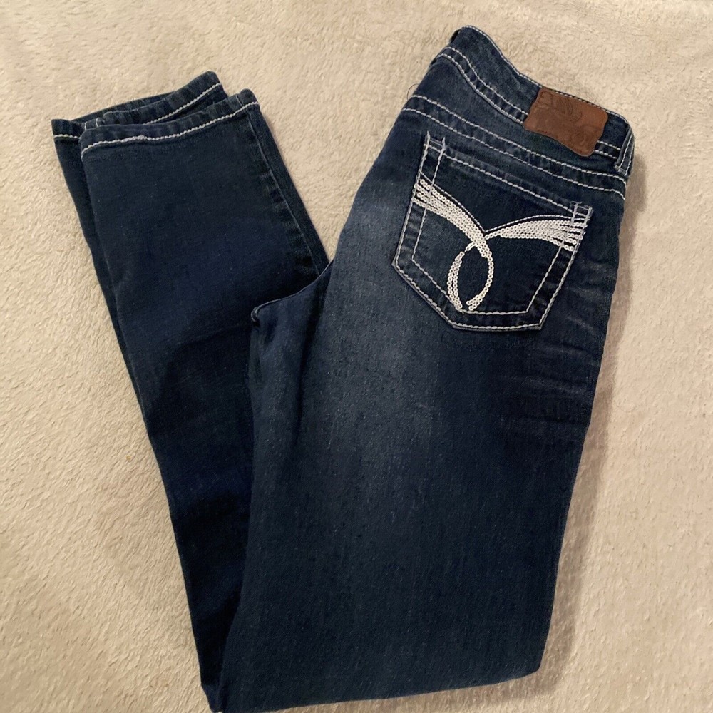 Paris Blues Juniors 11 Skinny Stetch Dark Wash White Stitch Embellished …